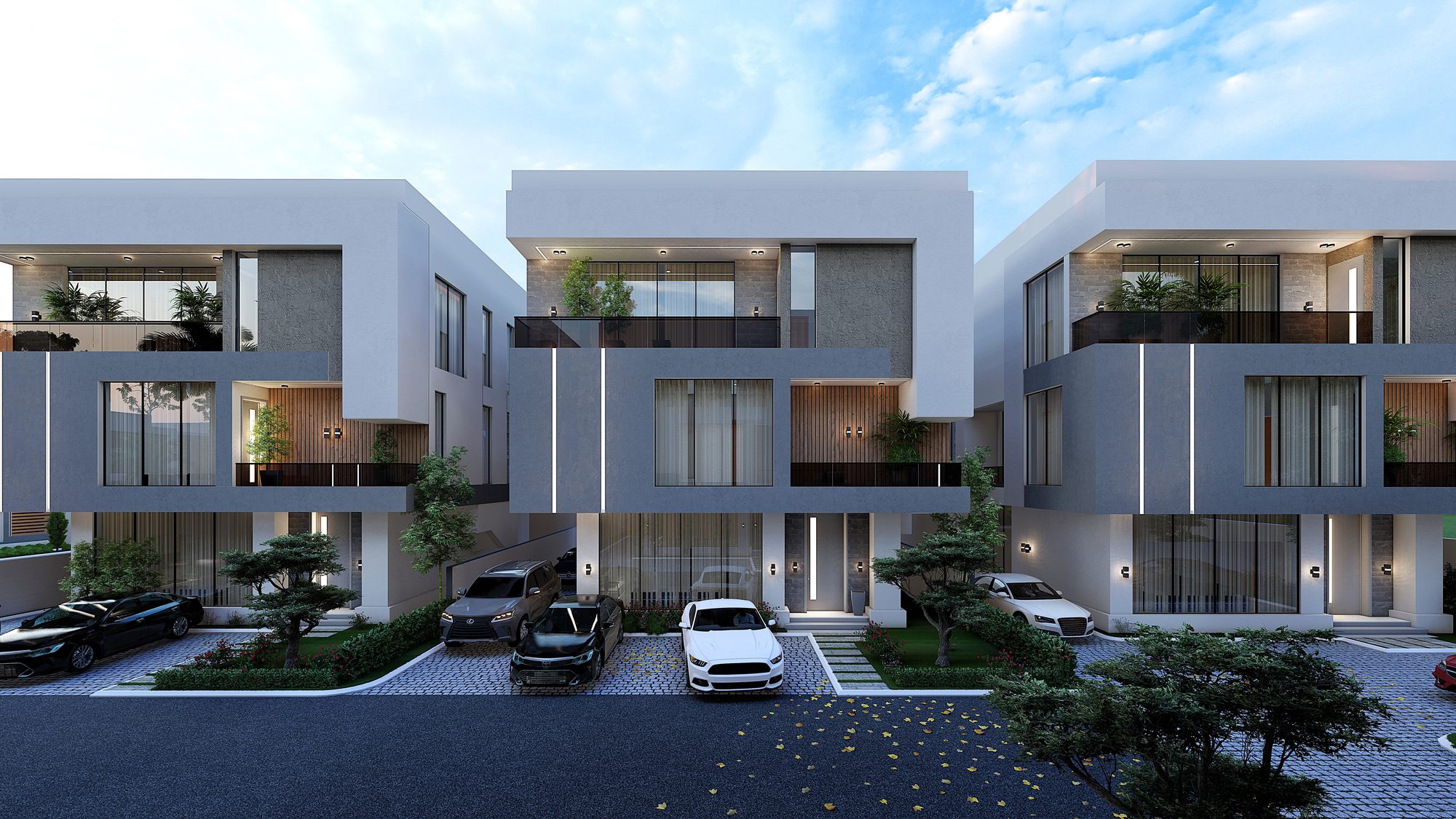 Casa Grande: five bedroom detached duplexes at dusk