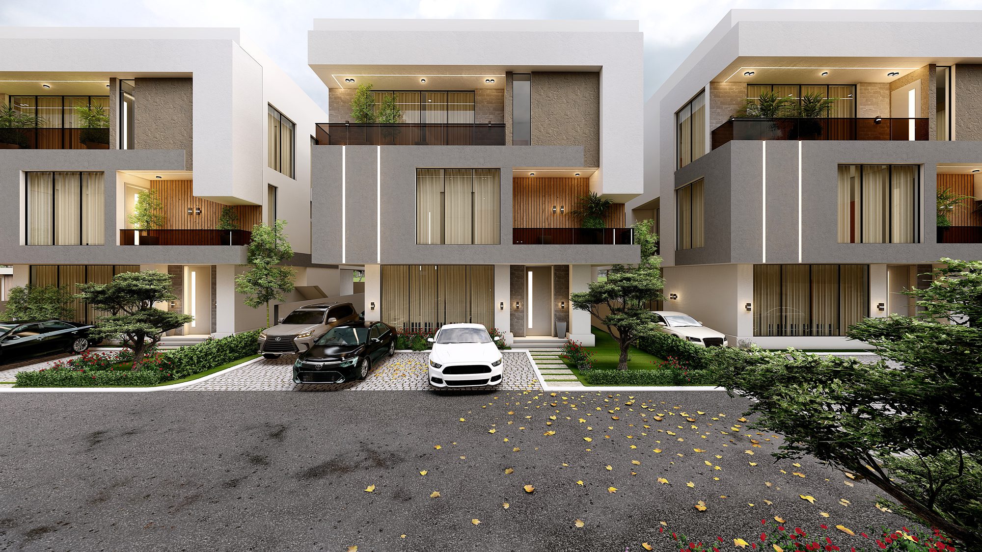 Casa Realty developed duplex, dusk facade